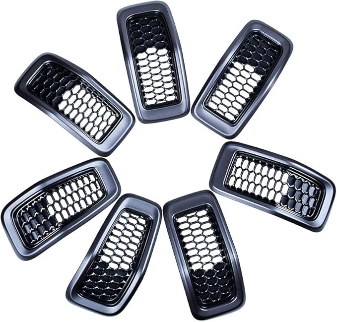 Astra Depot 7pcs Matte Black Mesh Honeycomb with Retro Gray Dark Ring Front Grille Grill Inserts Covers Compatible with 2014-2018 Jeep Cherokee