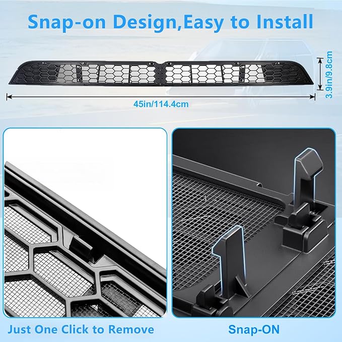 Front Grill Mesh for Tesla Model Y 2025-2026 Juniper, Snap-On Radiator Guard with Debris Protection – Blocks Leaves, Rocks & Insects, No-Drill ABS & Stainless Steel Grille Insert