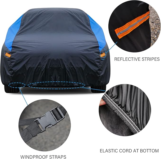 SUV Car Cover for Automobiles All Weather Waterproof, Universal Fit Acura MDX, Ford Explorer, Subaru Ascent, Kia Telluride, Hyundai Palisade, Porsche Cayenne, Audi Q7/Q8 etc.