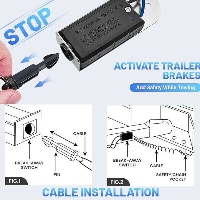 MECMO Trailer Breakaway Switch 4ft Brake Away Coiled Cable Large Carabiner, RV Camper Trailer Emergency Electric Break Switch with 4 Feet Stainless Steel Spring Towing Wire Safety Lanyard w/Pull Pin