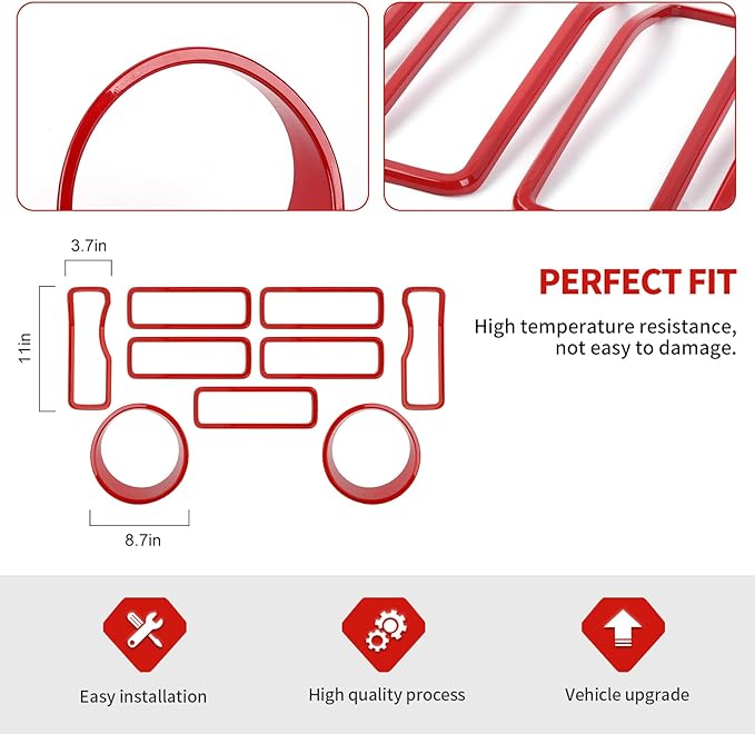 Jimen for 2024 Jeep Wrangler 4xe grill inserts, 9PCS Headlight Cover & Grille Insert Compatible with Jeep Wrangler JL JLU 2024+, NOT FIT JL Sport/Sport S (Red)