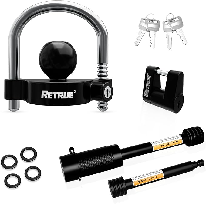RETRUE Keyed Alike Trailer Lock Set Tow & Store Lock Kit Include Universal Coupler Lock & Dual Hitch Receiver Pin Lock & Trailer Tongue Lock, Black