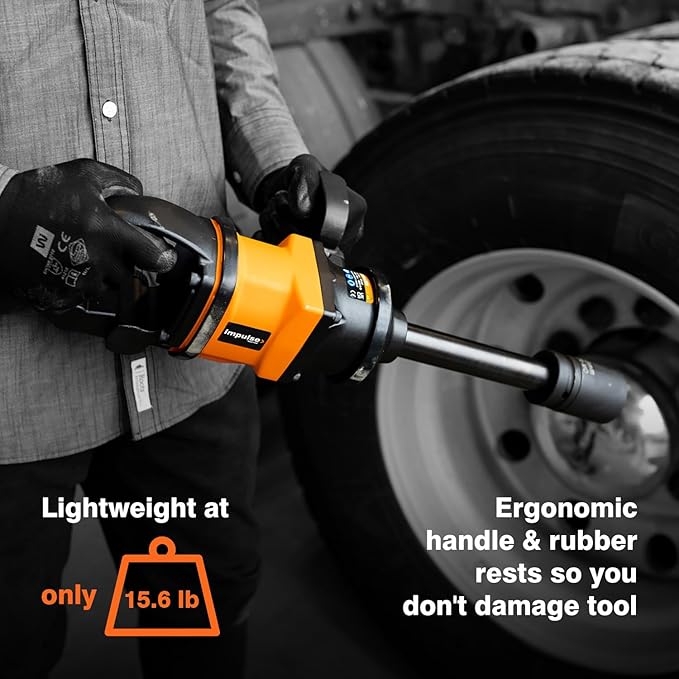 Martins Industries Impulse 1" Truck Impact Wrench 1800 ft-lb, Super Light Weight at 15.6 lb, Ergonomic Handle and Rubber Rest, 3-Speed, Twin Hammer Mechanism, Forward-Reverse