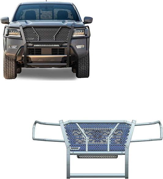 Black Horse Rugged Heavy Duty Grille Brush Bumper Guard Modular Black Come with Single Row LED Light Compatible with 2022-2024 Nissan Frontier-RU-NIFR22-B-K2