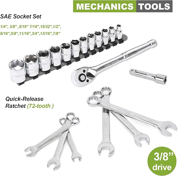 FASTPRO 236-Piece Home Repairing Tool Set, Mechanics Hand Tool Kit with 12-Inch Wide Mouth Open Storage Bag, Household Tool Set for DIY, Home Maintenance, Green