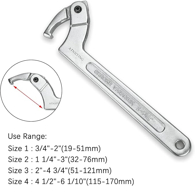 4 pcs Spanner Wrench Set, Adjustable C Pin Spanner Hook Wrench Tool for Machine Tools, Vehicles, Mechanical Equipments,Round Head3mm5mm6mm8mm (4pcs Square Head)