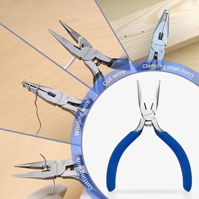 Mini Needle Nose Pliers 5"-10 Pack KAIHAOWIN Small Long Nose Pliers with Wire Cutters, Spring Loaded Thin Needle Nose Pliers, Precision Pliers Set for Crafts/Jewelry Making/Tiny Project