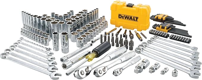 DEWALT Mechanic Tool Set with Case, Socket Set Metric and Standard Full, 1/4" & 3/8" Drive, Hex Keys and Specialty Tools, 168-Piece (DWMT73803)