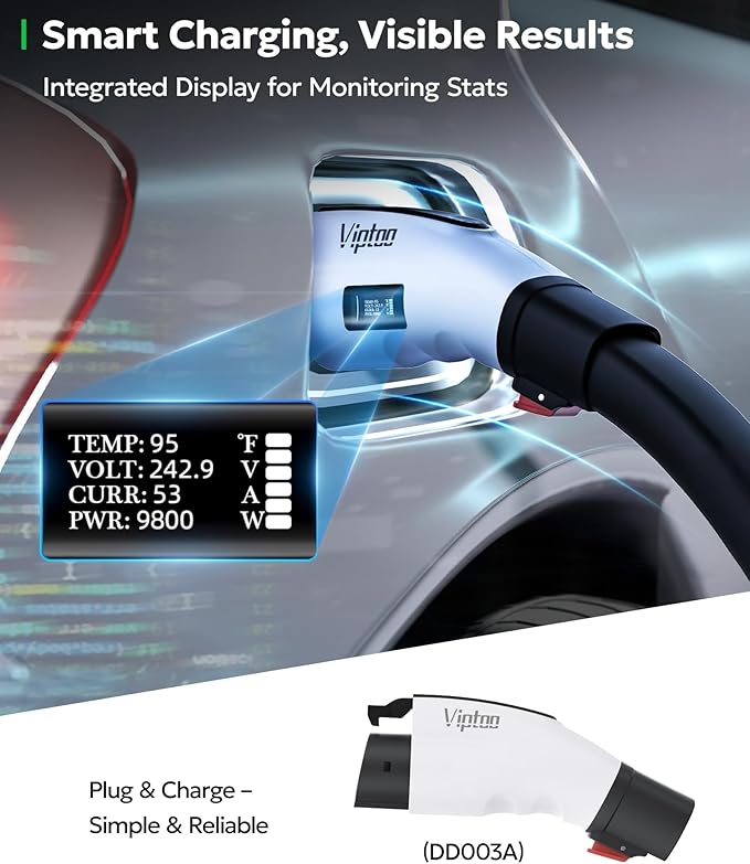 for Tesla to J1772 Adapter with Screen Display [Only to J1772], 60Amp 250V Converter with Press-Lock, Compatible with Tesla Charger Connectors, Destination/Mobile Chargers