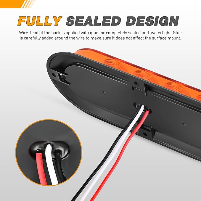 GOOACC 6 Inch Oval Tail Light 2 PCS Amber 10 LED Turn Signals Lights Surface Mount IP67 Waterproof for Trailer Truck RV Tractor Lorry Camper Van