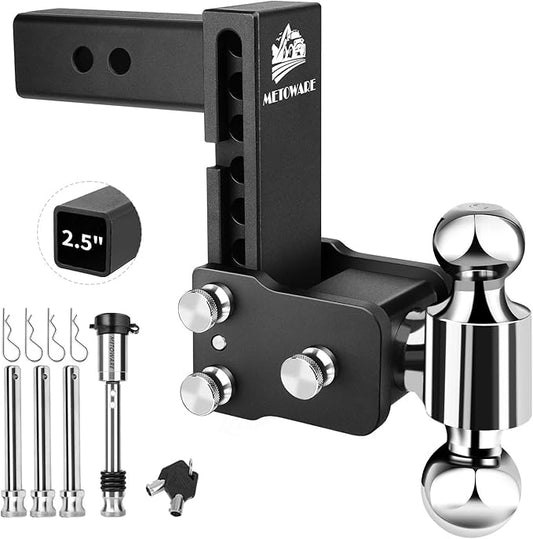 METOWARE Adjustable Trailer Hitch - Drop Hitch - Tow Hitch Fits 2.5 inch Receiver - 6inch Drop/Rise, 2" & 2-5/16" Ball Hitches for Trucks, 18,000 LBS GTW, Trailer Hitches with Anti-Theft Pin Lock