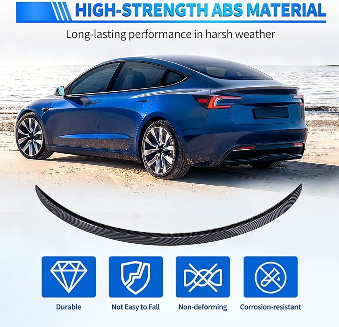 Nilight Spoiler Fit for Tesla Model 3 Highland 2024 Spoilers for Cars Rear Spoiler Wing Sporty Rear Trunk Lip Exterior Accessories No-Drill Installation ABS Carbon Fiber Pattern, Glossy Black