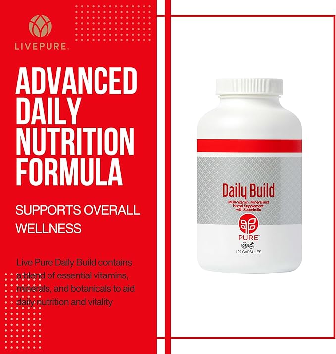 PURE Daily Build | 120 Capsules | Advanced Multivitamin Supplement | Enhanced with Essential Vitamins, Minerals, and Superfruits for Immune Support | Heart Health, Bone Strength, Brain Functionality