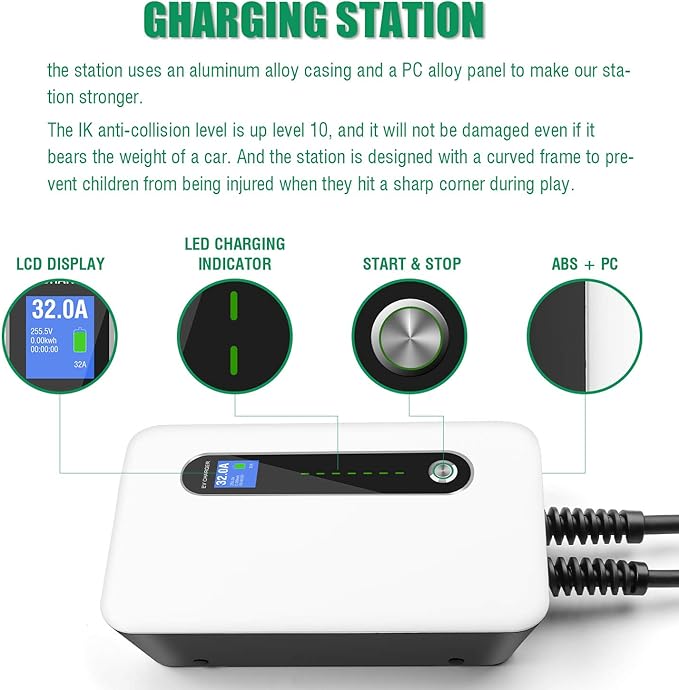 32A 7.68KW EV Charger Level 2 Station, NEMA14-50 20ft Wall Electric Vehicle Charging Station for Electric and Hybrid Vehicles