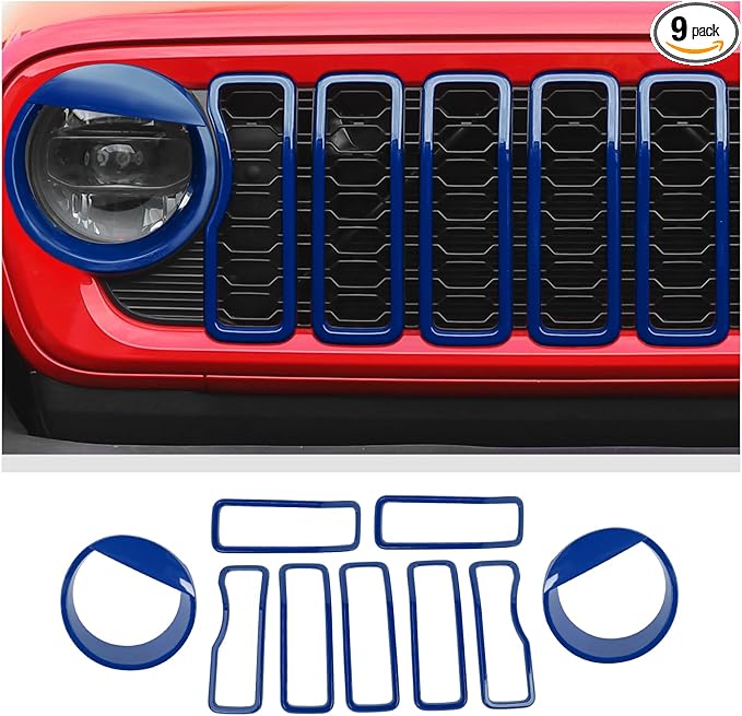 Front Grill Inserts Front Headlight Cover Kit fit for Jeep Wrangler JL JLU Gladiator JT 2024+ Exterior Accessories,Blue
