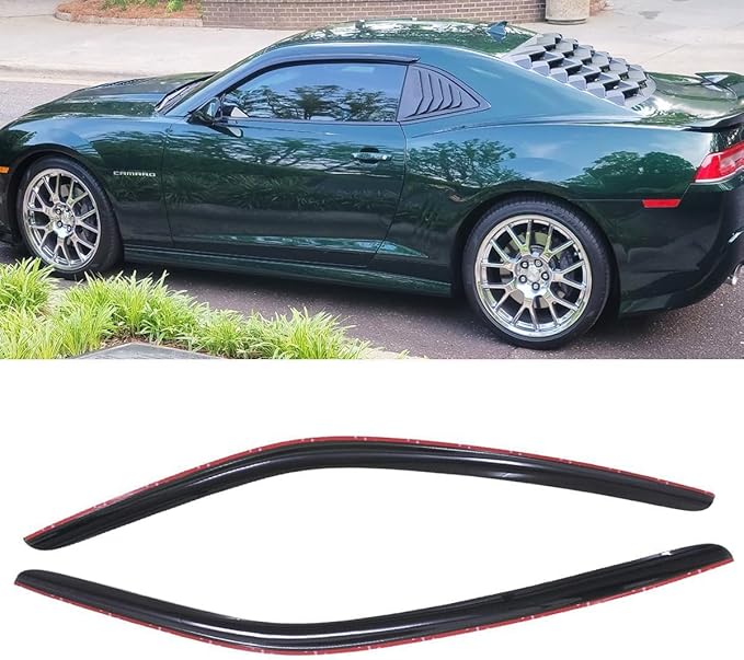 2pcs Original Shatterproof Rainproof Outside Mount Style Sun Rain Guard Durable Side Window Wind Deflectors Dark Smoke Vent Window Visors fit for Chevrolet 2010-2024 Camaro 92341