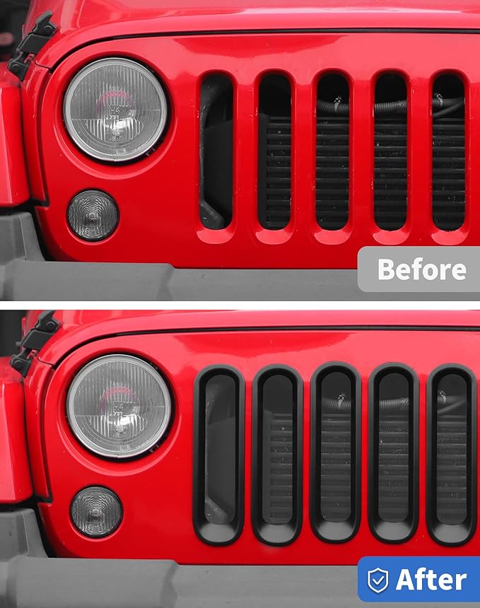 7Pcs Front Grille Inserts Guard for Jeep Wrangler JK 2007-2017 Matte Black Front Mesh Grille Cover Guard Clip-in Trim Cover, Matte Black