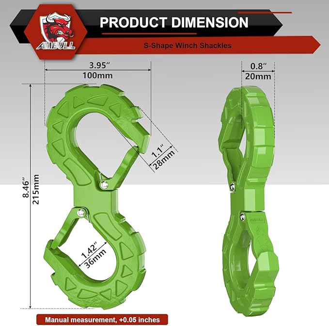 3/8 Tow Hook, Winch Hook for Off-Road Recovery, Towing Shackle 33000 Lbs, G80 Heavy Duty Strength Integrated Winch Quick Shackle, Green