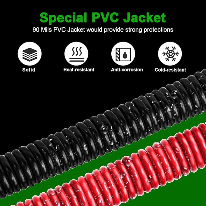 4/0 Gauge Battery Cable - 3FT Red + 3FT Black 4/0 AWG Welding Cable Flexible Stranded Oxygen-Free Pure Copper Wire for Automotive, Battery, Inverter, Solar, Marine and Generator