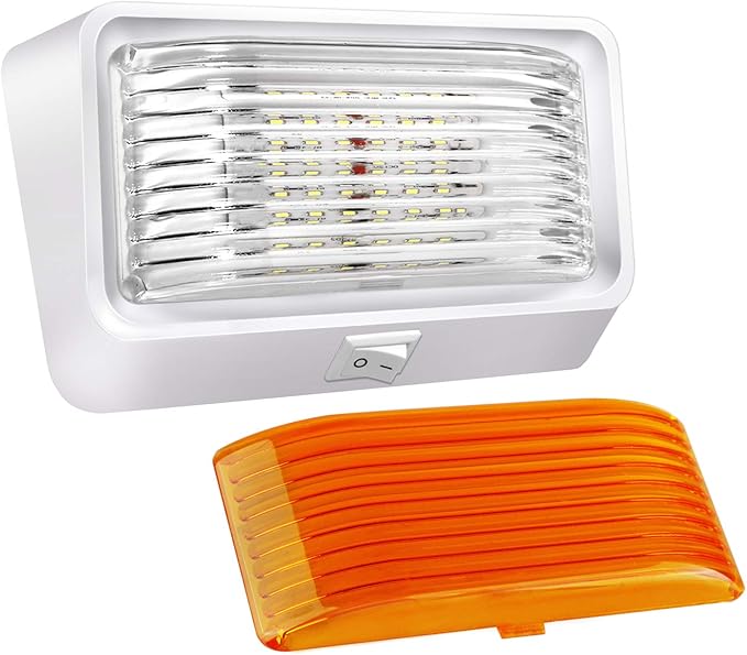 BlueFire Super Bright LED RV Porch Light RV Exterior Lights Porch Utility Light 12V Replacment Light with ON/OFF Switch, Clear and Amber Removable Lens for RV, Trailer, Camper (1 Pack)