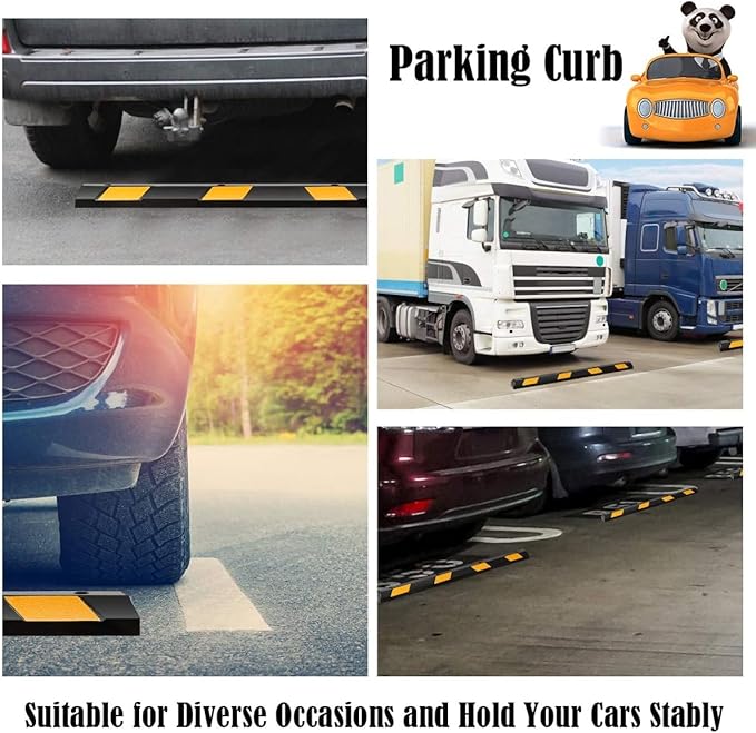 Goplus Parking Block, 72” Rubber Parking Bumpers with 8 High Reflective Yellow Safety Stripes, Heavy Duty Parking Target, Garage Wheel Stoppers Parking Curb for Car, Truck, RV and Trailer (6 Pack)