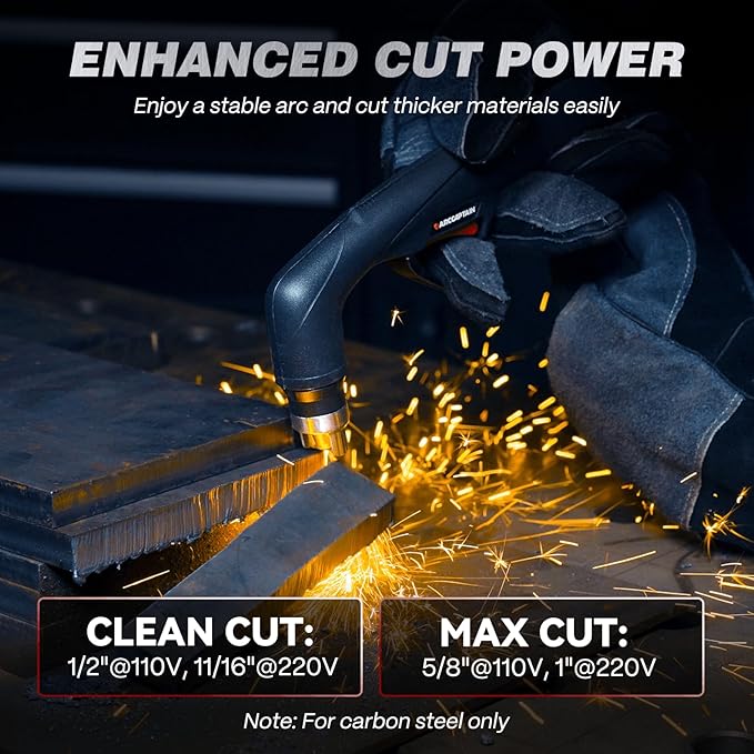 ARCCAPTAIN 55Amp Plasma Cutter, Blowback Non-HF Pilot Arc Plasma Cutting Machine, Large LED Display IGBT Inverter 110/220V Dual Voltage, 3/5" Clean Cut, Mesh Cutting, Rust Removal, PA PT Adjustable