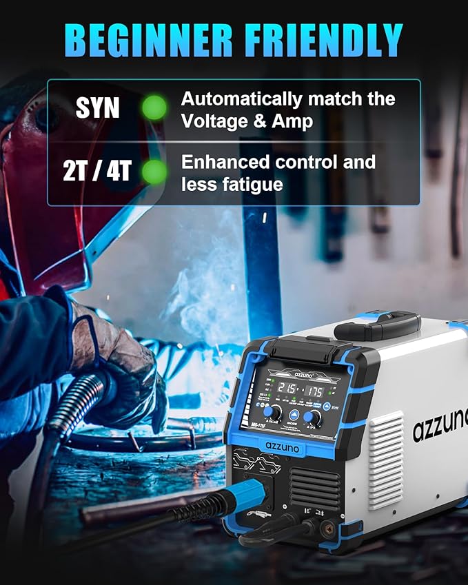 AZZUNO Single PULSE Aluminum MIG Welder Machine 175Amp, 110V 220V 5-in-1 Multiprocess Welding Machine with PULSE Aluminum MIG/Flux MIG/Gas MIG/Stick/Lift TIG Welding, Wire Feed Welder