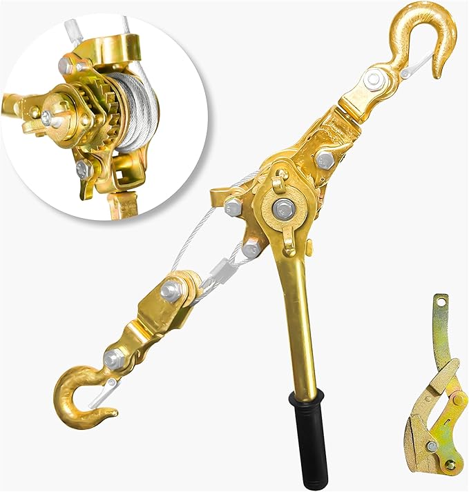 Come Along 2 Ton Cable Winch Puller with Cable Grip Steel Wire Puller 2 Hooks Portable Steel Cable Puller for 3/16" to 9/10" Cable Zipline Cable Tensioner Kit