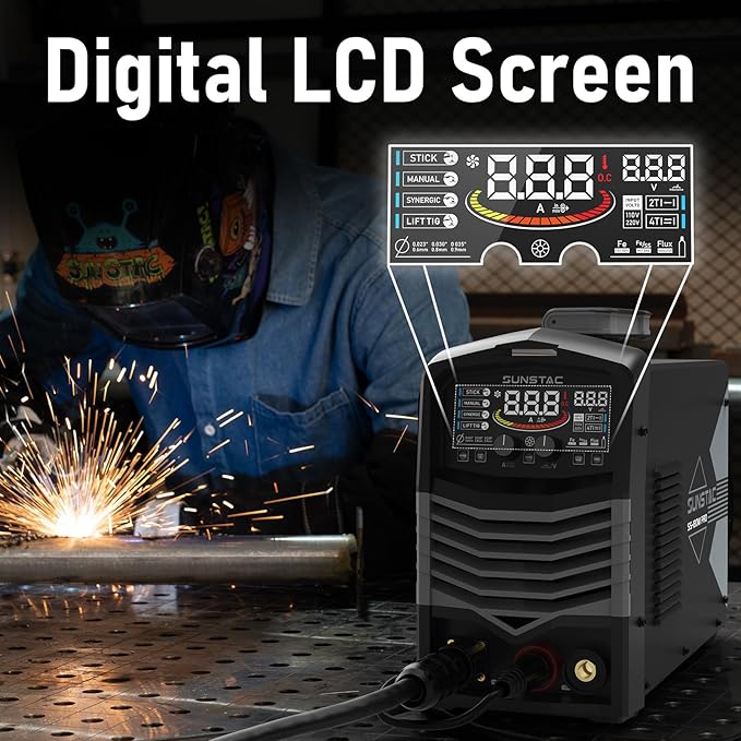 MIG Welder, 180A 110V/220V Gas MIG/Gasless MIG/Lift TIG/Stick 4 in 1 MIG Welding Machine, MIG with IGBT Inverter Synergic Control, Digital Screen Display and Over Loading Protection