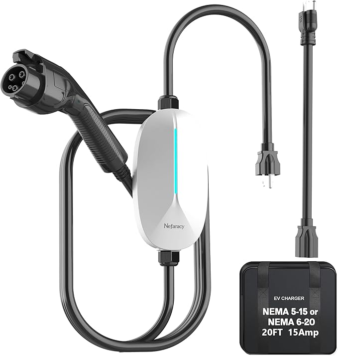 Level 1/2 EV Charger 16A Amp, 110V-240V Portable EV Charger with 20FT Cable, NEMA 6-20 & NEMA 5-15 Plug, Home Electric Vehicle Charging Station for All J1772 Electric Cars