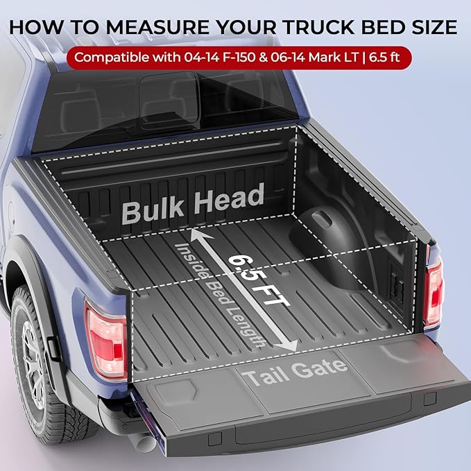 FPR Hard Tri Fold Truck Bed Cover Fits for 04-14 F-150 & 06-14 Mark LT 6.5FT Bed (78.8") Heavy-Duty Lock Hard Folding Drill-Free Tonneau Cover Waterproof Fiberglass Design & Anti-Theft Security