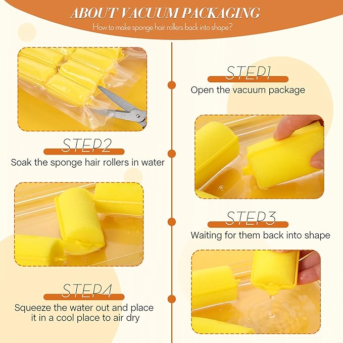Geyoga 18 Pieces Sponge Hair Rollers Large Soft Foam Hair Styling Curlers Large Size Hairdressing Curlers for Women(Yellow,1.4 x 2.6 Inches)