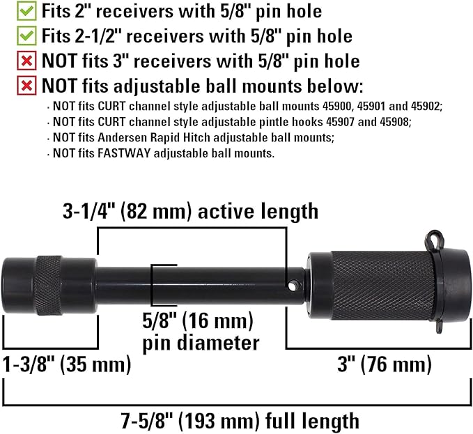 79632 Keyed Alike 5/8" Trailer Hitch Lock Set with Extra Long 3-1/4" Span, Double Safety Tow Hitch Receiver Locking Pin for Class III IV Hitches with 2" and 2.5" Receivers, 2-Pack