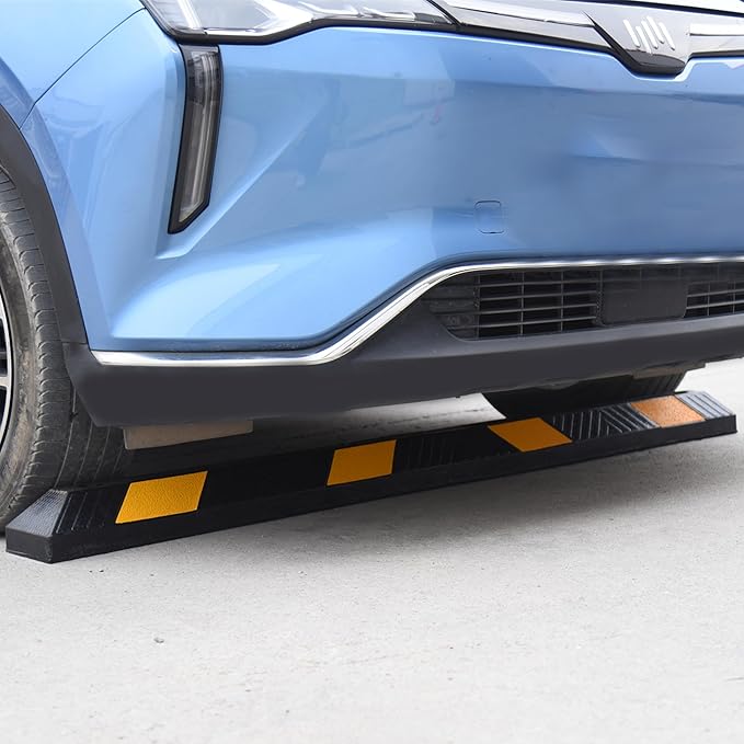 OrangeStar 72" Rubber Parking Curb, Heavy Duty Garage Floor Wheel Stopper w/Yellow Reflective Stripe for Car, Truck, Trailer