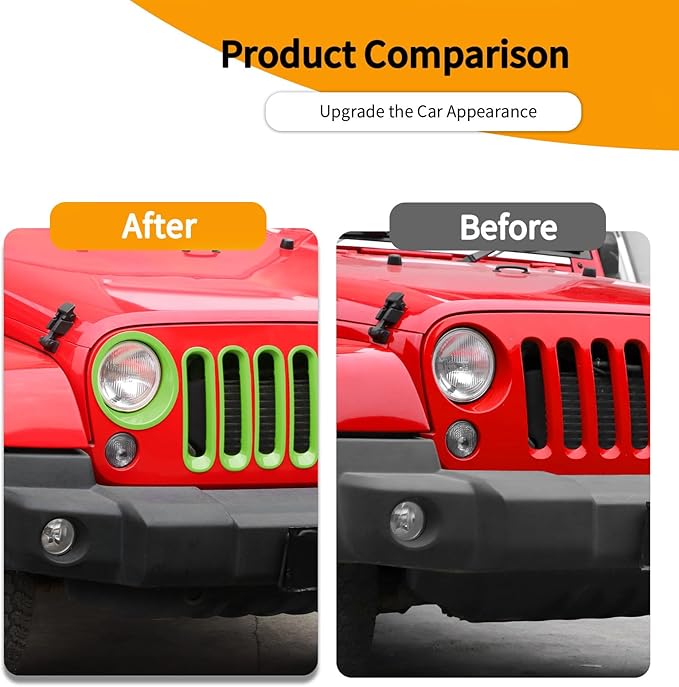 Hoolcar Front Grille Insert Cover & Headlight Bezel Cover Trim Fit for Jeep Wrangler JK JKU 2007-2017, Exterior Accessories, Light Green