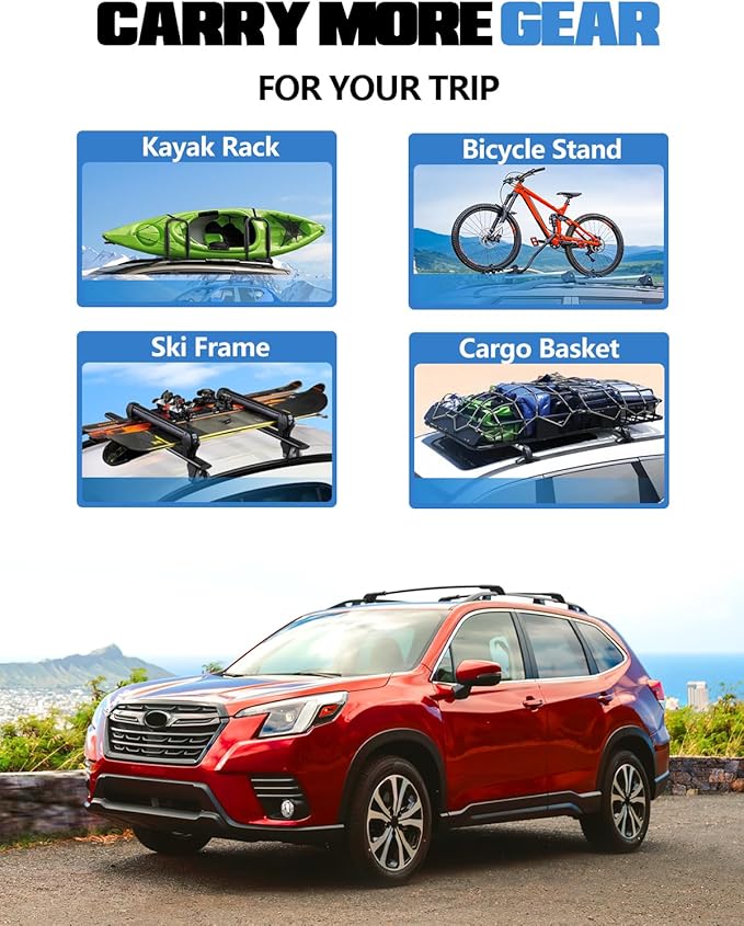 FengYu 300lb Roof Rack Cross Bars Compatible with Subaru Forester 2014-2026 (not for Wilderness), Heavy Duty Lockable Aluminum Roof Rails Crossbars Cargo Bars Canoe Rooftop Black Carrier Luggage