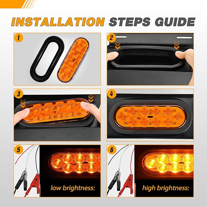 GOOACC 6Inch Oval Trailer Tail Light 2PCS 10LED Amber Turn Signals Lights w/Surface Mount Grommets Plugs IP67 Waterproof for Truck RV Tractor