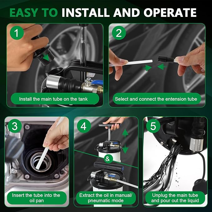 7L Oil Fluid Extractor - Pneumatic/Manual Vacumm Oil Extractor with Pump Tank Remover & 4 Tubes for Engine Oil Change and a Bleeding Hose with Universal Adpater for Brake Bleeding