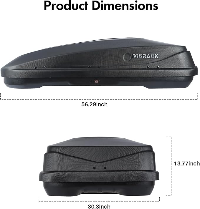 Hard Shell Roof 3D Diamond Embossing Cargo Carrier with Security Keys, Roof Box, Cargo Box, 56 (L) x 30 (W) x 13.7(H) Inches, 13 Cubic Feet (Tool-Free Install), Diamond Black