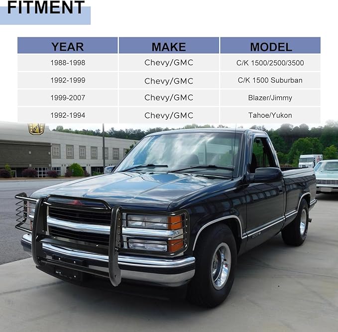 Brush Guard Grille Guard Fit for C/K Suburban 1500 2500 3500 1988-1998, fit for Blazer Jimmy Tahoe Yukon 1999-2007 Steel Front Bumper Protector Black