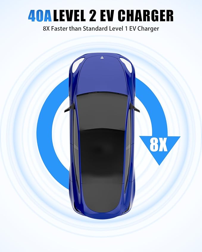 Level 2 EV Charger (240V, 40A) for Tesla and SAE-J1772 EVs, 16.4ft Charging Cable, NEMA 14-50 Plug, SAE-J1772 Adapter and J1772 to Tesla Adapter