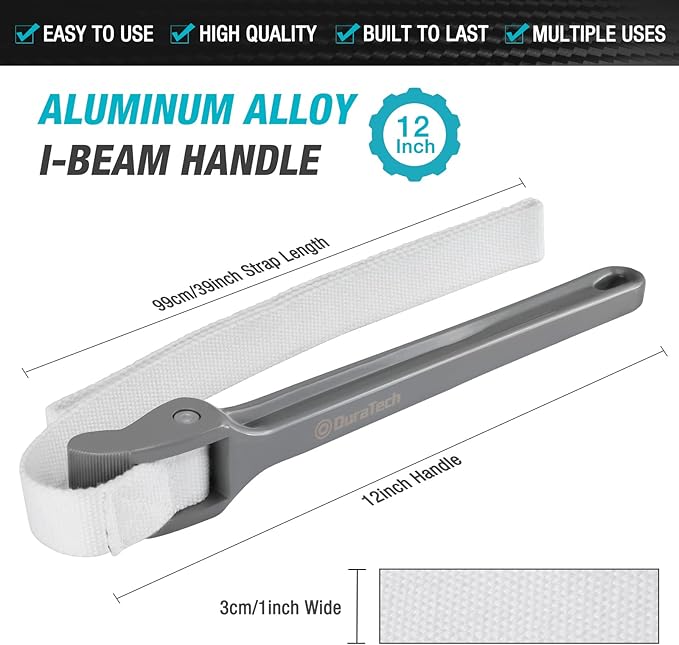 DURATECH Strap Wrench 12" Handle, Adjustable Nylon Strap Pipe Wrenches, Oil Filter Strap Opener Wrench