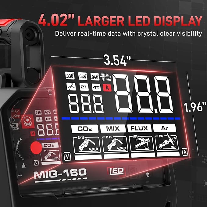 ANDELI MIG Welder, 160A 110V/220V Dual Voltage GAS MIG/FLUX MIG/LIFT TIG/STICK 4-In-1 Multiprocess MIG Welder, LED Digital Display Synergic Control,Gas Gasless MIG Welding Machine With welding rods