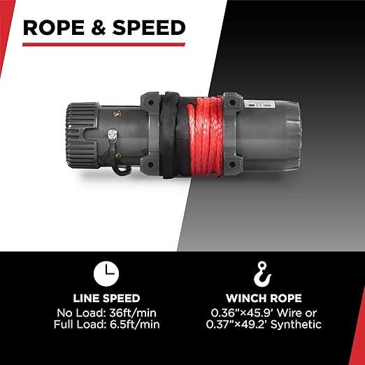 Warrior Winches Samurai 9500 Short Drum lbs 12V Electric Winch with Synthetic Rope - Powerful Electric Winch for Trucks - 9500 lbs Load Capacity - Wireless Remote Included