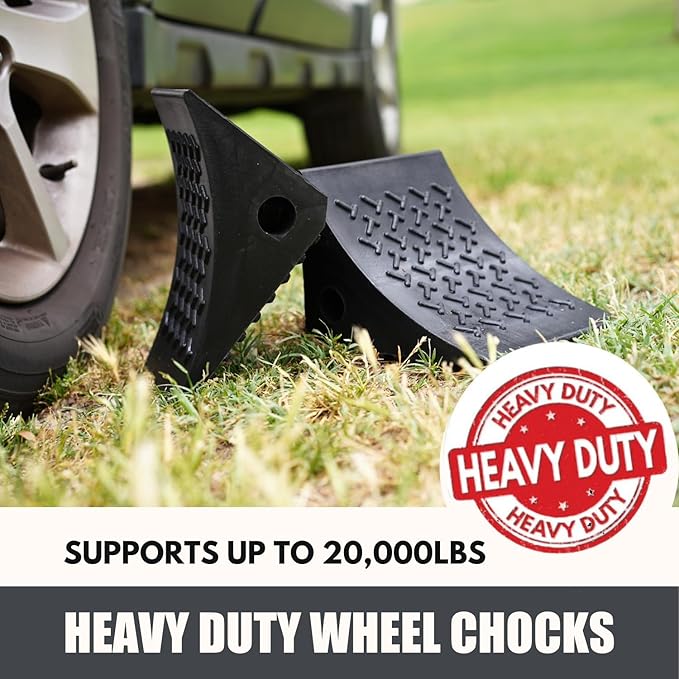 SECURITYMAN Heavy Duty Wheel Chocks (2 Pack) - Durable, Non-Slip, Solid Rubber Wheel Chocks for Boat Trailers, RV, Truck, Camper - Grip on All Surfaces - Trailer Wheel Chocks - Black