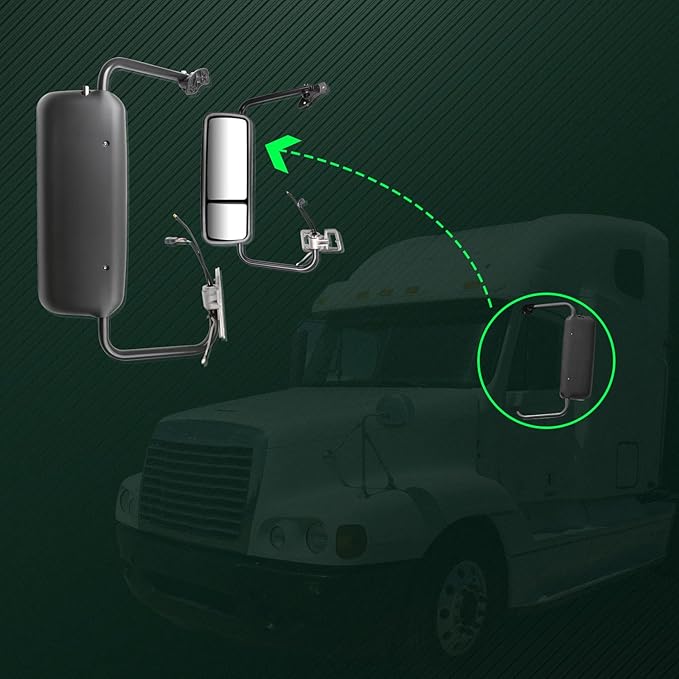 SCITOO Truck Hood Mirror Tow Mirror Grey Door Mounted Mirror fit for 2005-2017 For Freightliner Century Columbia with PC LH Tuck Car Mirror Power Heated