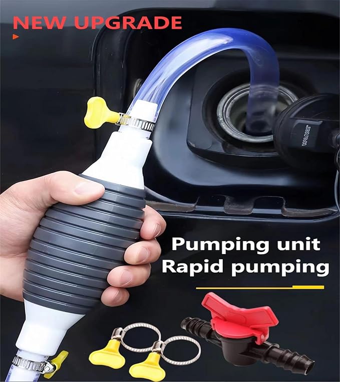 Manual oil pump, new multifunctional suction pump with durable PVC pipe of 6.5 feet. The oil fuel transfer pump,gas siphon pump for gasoline, and fish tank water exchange siphon hose