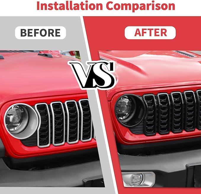 Jimen for 2024 Jeep Wrangler 4xe Grill Inserts, 9PCS Headlight Cover & Grille Insert Compatible with Jeep Wrangler JL JLU 2024+, NOT FIT JL Sport/Sport S (Black)