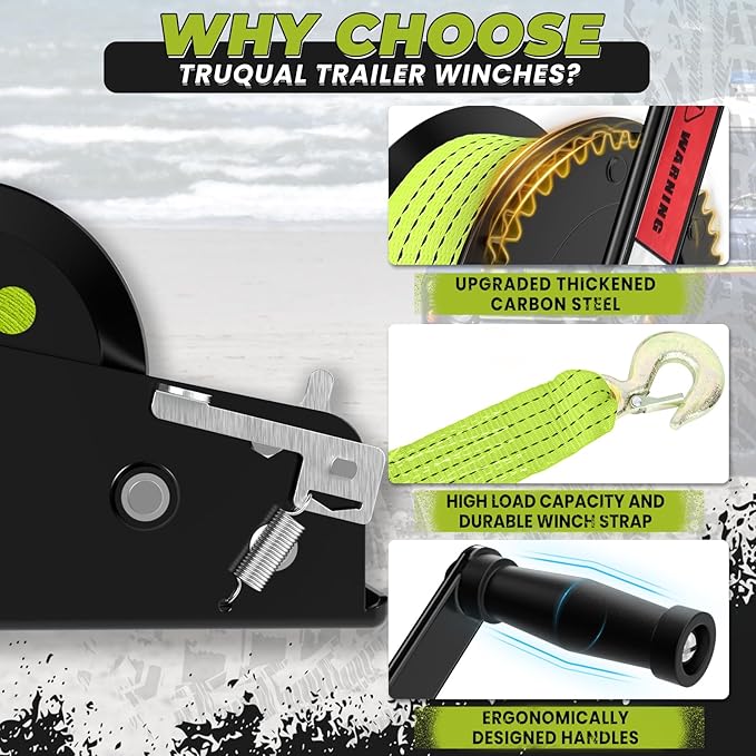 Heavy Duty Hand Winch for Boat Trailers, 2500lbs Crank Winch with 23FT Strap, Dual Speed 4:1/8:1 Gear and 2-Way Ratchet, Manual Trailer Winch for Towing Boats, Trucks, Jet Skis, RVs, and ATVs