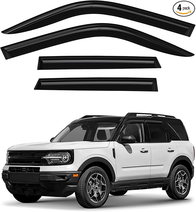 Window Deflectors Smoke Tinted Tape-On Side Window Vent Visor Deflectors Rain Guards Compatible with Ford Bronco Sport 2021-2025 - 4pcs. GW0565
